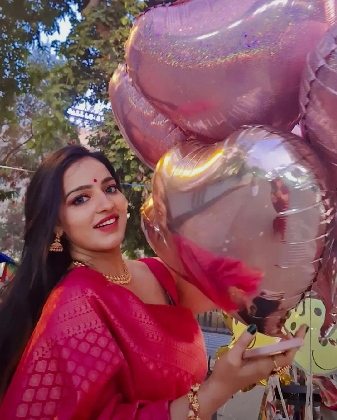 Malayalam Actress Malavika Menon In Red Saree Sleeveless Blouse